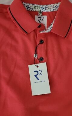 R2 Amsterdam Men’s Coral Polo with Navy Trim